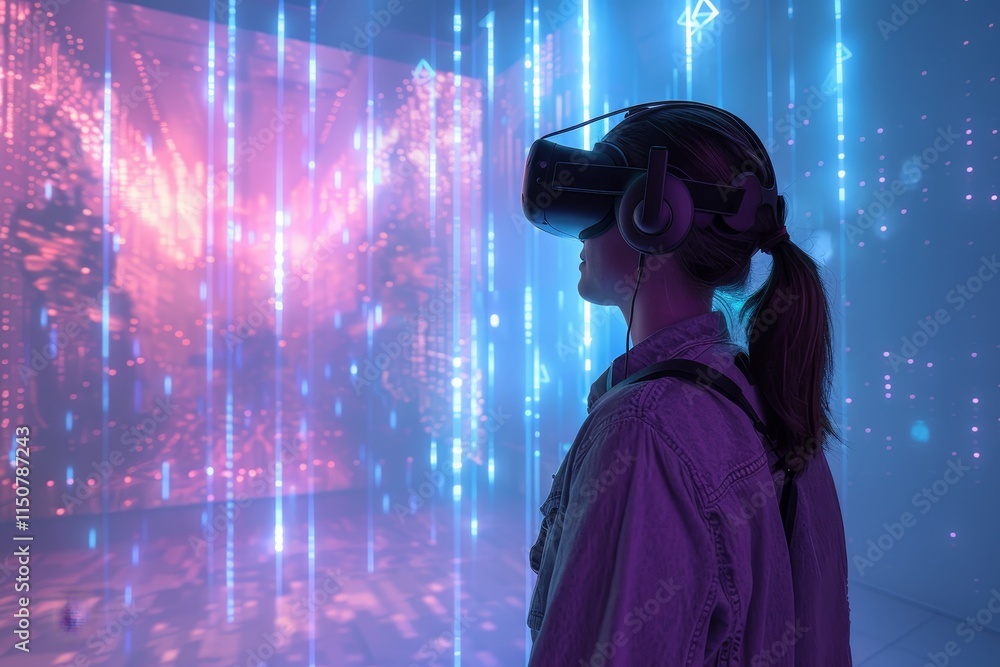 Aufkleber Virtual reality experience in immersive digital art installation featuring vibrant colors and dynamic visuals