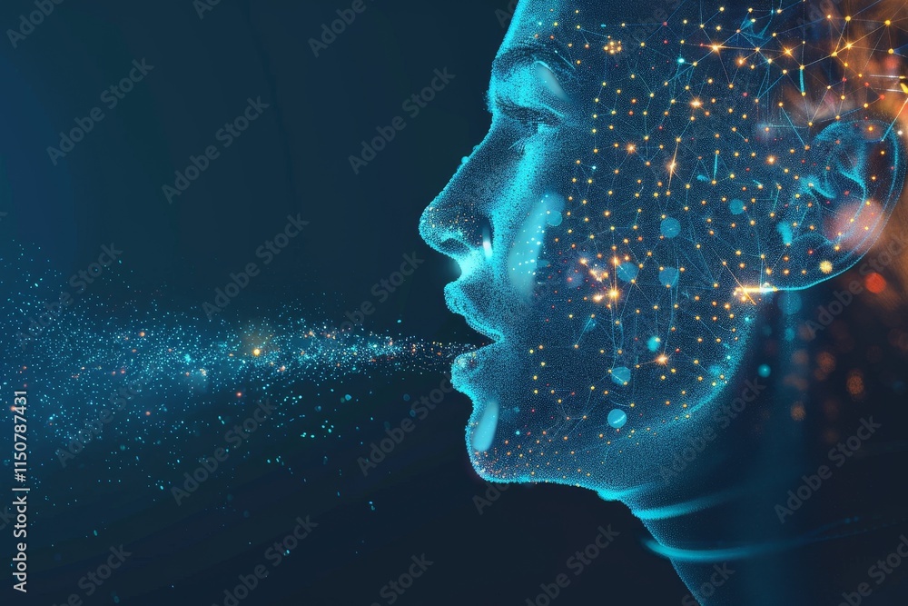 Fototapete creative representation of digital communication through a womans lips with vibrant light and connec