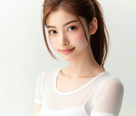 Fototapeta premium 白いTシャツの美女 