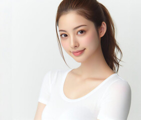 Fototapeta premium 白いTシャツの美女 