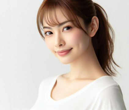 白いTシャツの美女
