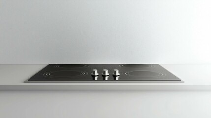 Stylish induction cooktop with touch controls, displayed against a pure white background for a modern stock photo look.