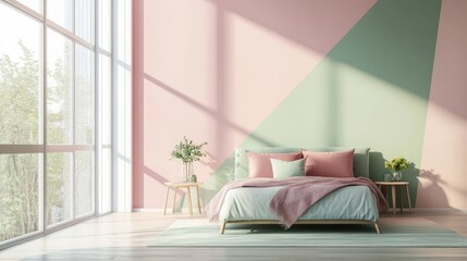 Modern Bedroom with Pink and Green Walls