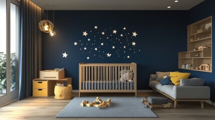 Modern Nursery Room Decor with Starry Night Theme