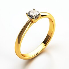 A gold wedding ring with a diamond, isolated on a white background.