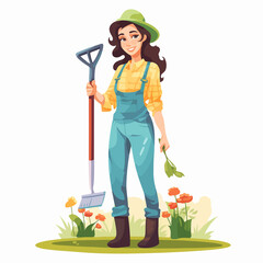 Professional Gardener Woman Using Spatule in a Vector Illustration