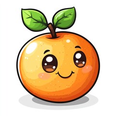 Obraz premium Cute cartoon orange with happy face and leaves.