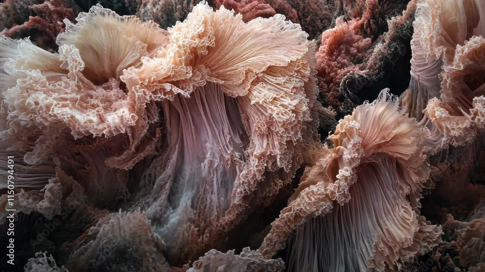 Poster textural formations resembling coral structures under soft lighting in a natural environment