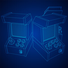 Arcade retro game machine. Wireframe low poly mesh vector illustration.