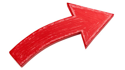 : A bold, hand-drawn red curved arrow with a slight brushstroke texture, pointing upwards and to the right. 