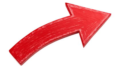 : A bold, hand-drawn red curved arrow with a slight brushstroke texture, pointing upwards and to the right. 