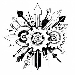 Fototapeta premium Abstract Black White Gear Arrows and Splashes Design