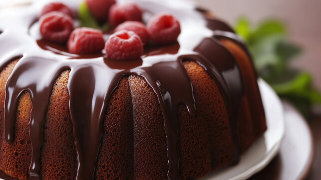 delicious glossy chocolate  molten cake with strawberries on plate