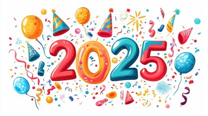 Fototapeta premium Colorful Playful 2025 Celebration Illustration