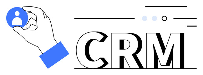 Hand holding customer icon with CRM text. Ideal for customer management, business strategy, CRM software, client relations, sales optimization, marketing tasks, customer interaction. Line metaphor