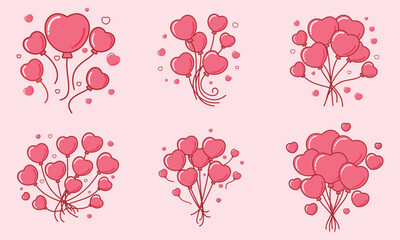 Vector illustration of heart-shaped balloons floating in the air