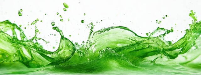 Green splash liquid water tea leaf drop 3d fresh drip. Background splash green plant liquid mint matcha wave apple bubble swirl isolated juice realistic slime leaves drink texture herbal glue flow goo