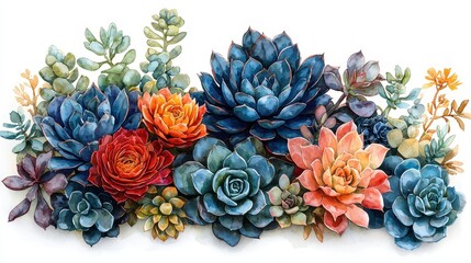 Vibrant Watercolor Succulent Plants Arrangement for Decoration