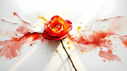 isolated red rose with paint strokes on white background perfect for creative designs and branding