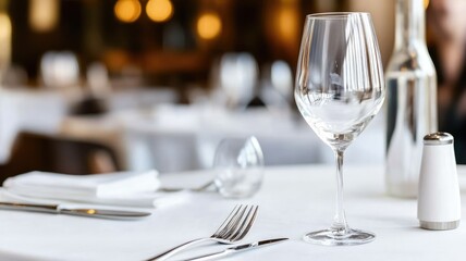Fototapeta premium Elegant table setting in fine dining restaurant