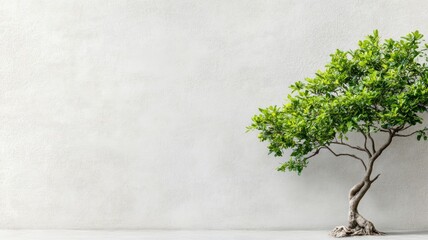 Solitary small tree with lush foliage, on neutral background