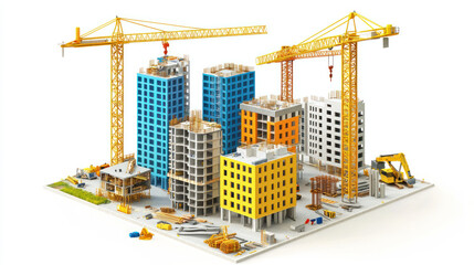 A Modern urban development featuring construction cranes and buildings