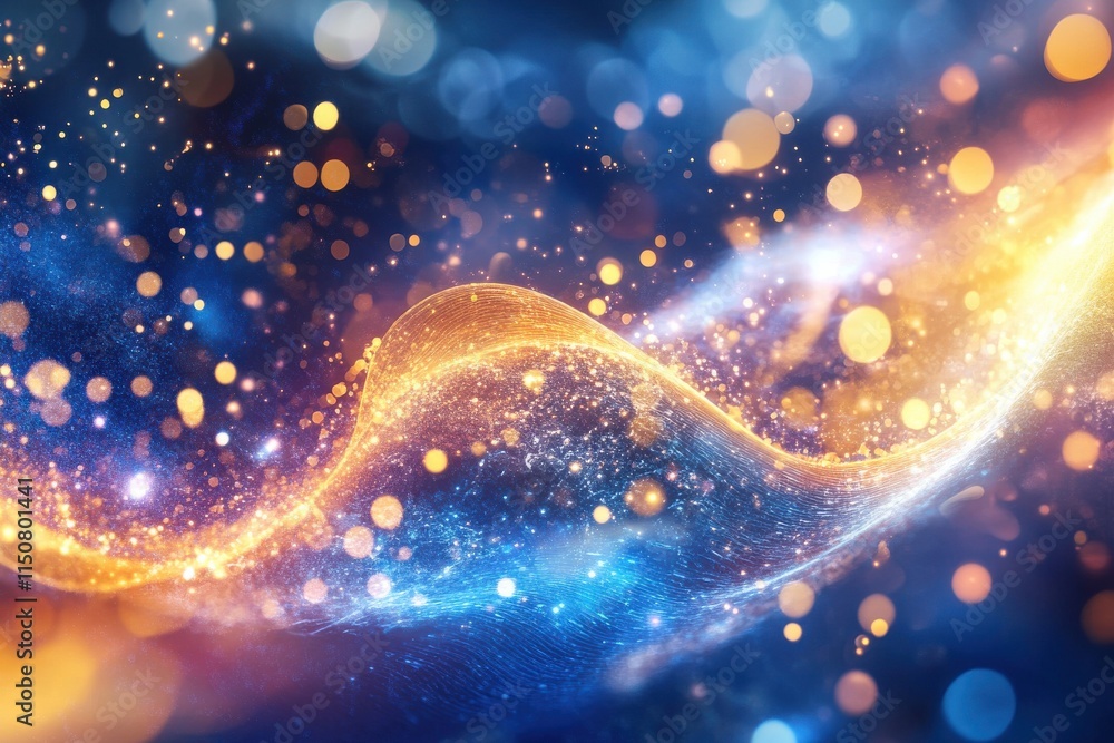 Poster abstract digital representation of molecules featuring fluid patterns with glowing highlights and hy