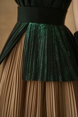 Gorgeous macro shot of Mocha Mousse pants with green holographic panels