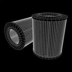 Car engine air filters. Auto spare part. Car care service maintenance. Wireframe low poly mesh vector illustration.