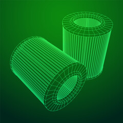 Car engine air filters. Auto spare part. Car care service maintenance. Wireframe low poly mesh vector illustration.