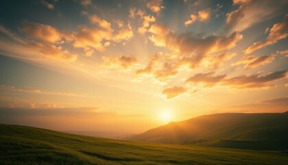 Obraz premium a view of a field with a sunset in the background