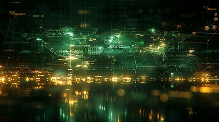 Fototapeta premium Global Network: A Digital World Map Illuminated by Data Streams