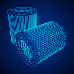 Car engine air filters. Auto spare part. Car care service maintenance. Wireframe low poly mesh vector illustration.