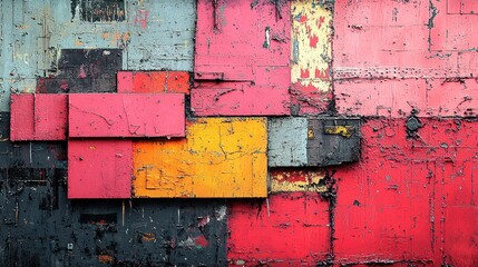 Abstract Colorful Wall Texture with Layers of Red, Yellow, and Blue