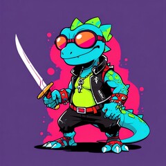Radical Lizard Rocker: A Neon 80s-Style Illustration