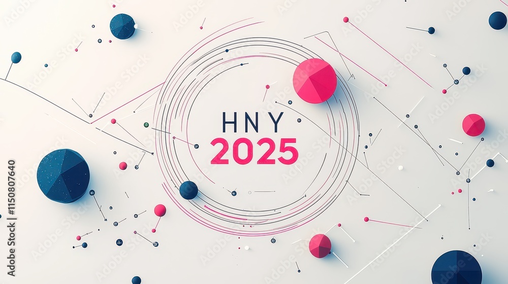 Poster Modern Minimalist Concept Design Featuring HNY 2025 in a Clean Abstract Style with Dynamic Elements
