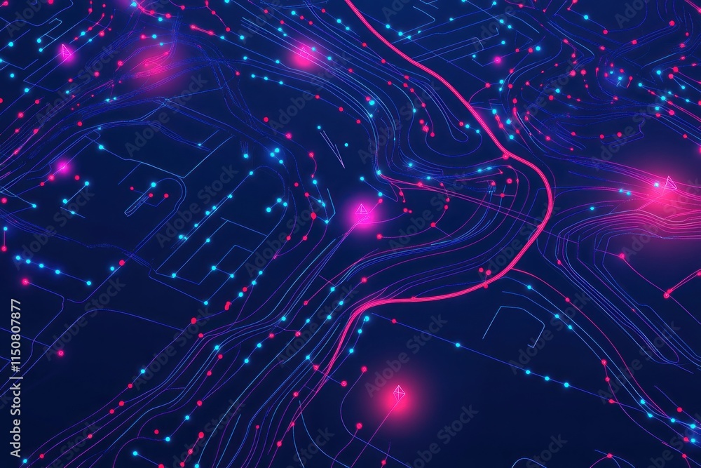 Poster abstract digital circuit board with glowing lines and nodes.