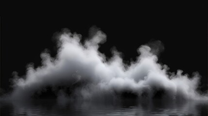 Realistic illustration with spooky smoke and steam above water surface. Steam clouds, fog and haze on black background
