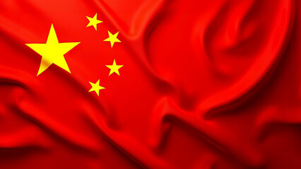 Red Chinese flag with yellow stars on fabric texture with soft realistic folds. Represents national pride and identity