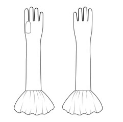 Opera Gloves warm Elbow length boot type Fashion hand accessory clothing technical illustration garment. Vector for Men, women, unisex style flat template CAD mockup sketch outline on white background