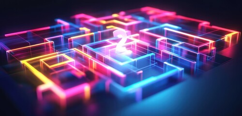 Obraz premium Abstract neon maze with glowing path.