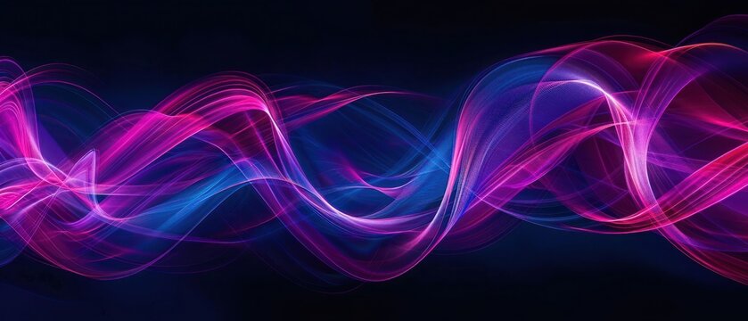 multi color light painting photography, long exposure fairy blue and red lights curves and waves against a black background. Long exposure light painting photography. Abstract pink purple swirls