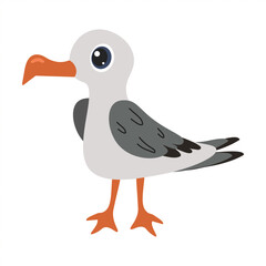 Obraz premium Colorful cartoon seagull standing on the shore during a sunny day