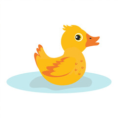 Cute yellow duckling floating on water in a cartoon style illustration