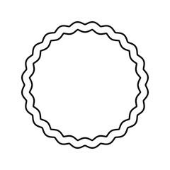 Undulated circle frame. Round shape with frilly borders. Wavy photo vignette, mirror framing, empty box, design element for scrapbooking album. Vector graphic illustration.