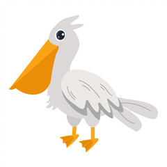 Cute cartoon pelican standing on its feet with bright orange beak and feet