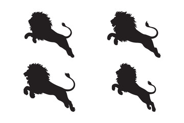 Silhouette of Jumping Lion Wildlife Vector Illustration