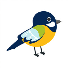 Colorful cartoon bird perched quietly on a branch against a simple background