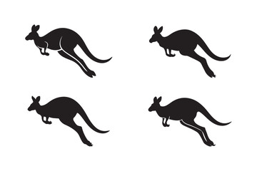 Silhouette of Jumping Kangaroo Wildlife Vector Illustration