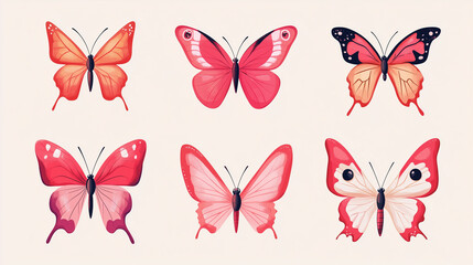 butterflies in a soft color palette on white background
